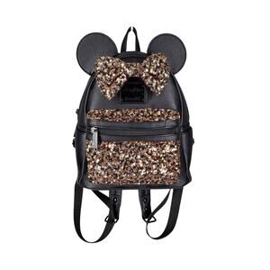 Loungefly Black Mini Backpack with Gold Sequin Bow and Ears
